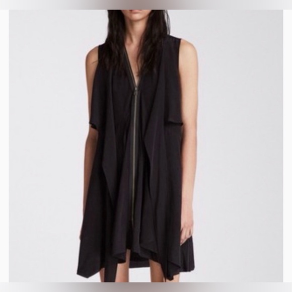 ALLSAINTS Jayda Black Silk Sleeveless Zip Front Asymmetrical Dress Size L - Picture 2 of 12